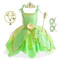 Fée Clochette Princesse Conte de Fée Robe de demoiselle d'honneur Accessoires de bijoux princesse cosplay Robes en tulle Fille Cosplay de Film Doux Vert Halloween Carnaval Le Jour des enfants Mariage