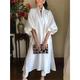 Robe mi-longue Femme robe blanche Manches 3/4 Eté Printemps Automne - Mode Moderne Mature Fendu Couleur monochrome Vacances Ample 2023 Blanche S M L XL XXL 3XL
