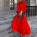 robe de soirée pour femme robe d'invité de mariage robe en satin robe swing robe longue maxi robe noir jaune rouge à manches longues couleur pure à lacets automne automne col montant robe d'hiver