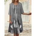 Robe de graduation pour femmes Robe Midi Ensemble de deux pièces Robe décontractée Robe en chiffon Robe imprimée Mode Imprimé moderne À manches mi-longues Col rond Extérieur Vacances Rose Bleu Violet