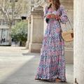 robe décontractée pour femme robe swing robe boho robe longue robe maxi vert rose à manches longues imprimé floral hiver automne automne col en v robe d'hiver week-end robe d'automne s m l xl