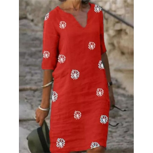 Robe midi femme jaune rouge verte été printemps robe décalée décontractée quotidienne coupe ample fleurs col échancré