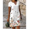 Robe Midi Femme Robe Décontractée Robe T-Shirt Robe Tee Robe Shift Imprimé Floral Blanc Vert Gris Manches Courtes Col V Basique Quotidien Vacances Week-end