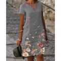 Robe mi-longue Femme Robe casual Manche Courte Printemps Eté - basique Imprimer Fleur Col V du quotidien Vacances Fin de semaine 2023 Blanche Vert Gris S M L XL XXL XXXL