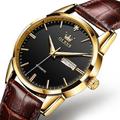 Montre Mécanique pour Hommes OLEVS Calendrier Étanche Noctilucent Jour Date Montre en Cuir Véritable