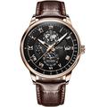 Montre mécanique pour hommes luxe montre-bracelet analogique avec calendrier automatique phase de lune étanche noctilucente montre en cuir véritable cadeau