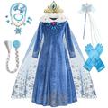 La Reine des Neiges Conte de Fée Princesse Elsa Reine des Neiges Robe de demoiselle d'honneur Robe de vacances Costume de soirée à thème Fille Cosplay de Film Cosplay Halloween Bleu Bleu (avec