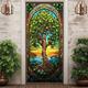 vitrail arbre de vie couvre-portes décoration murale tapisserie de porte décoration de rideau de porte toile de fond bannière de porte amovible pour porte d'entrée intérieure extérieure décoration de