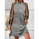 Robe casual Robe unie Robe de printemps Femme Mini robe Maille Patchwork Plein Air Vacances Rendez-vous Vêtement de rue Métallique Col Ras du Cou manche longue Standard Argent S M L XL XXL