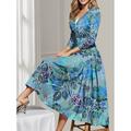 Femme Robe mi-longue robe soirée robe cocktail Invité de mariage Robe Robe Évasée Mode Soirée Moderne Formel robe hiver Vacances Standard Floral Manches 3/4 V Profond Rouge Bleu Vert Printemps