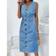 Robe en jean Robe chemise en jean Femme Robe mi-longue Jean Mode Moderne Extérieur du quotidien Vacances Col V Bouton Poche Sans Manches Eté Printemps 2023 Ample Bleu Plein S M L XL 2XL