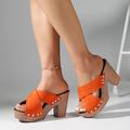 Femme Sandales Sandales à talons Pantoufles d'extérieur Sandales Corkys Extérieur du quotidien Couleur unie Eté Talon Bottier Bout ouvert Décontractées Minimalisme Daim Mocassins Noir Orange Vert