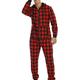 Homme Vêtements d'intérieur Vêtements de nuit Combinaison de Pyjamas 1 pc Grille / Carreaux Mode Confort Flexible Intérieur Lit Polyester Chaud Col en V Basique Printemps Automne Noir Rouge