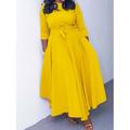 femme grande taille courbe tenue décontractée robe trapèze couleur unie robe longue robe longue manches 3/4 à lacets poche ras du cou mode quotidien jaune rouge printemps été l xl xxl 3xl