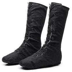 bottes de danse jazz noires à lacets en toile pour femmes avec semelle fendue et support de cheville pour les séances de salon et d'entraînement