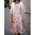 Robe de graduation pour femmes Robe Midi Robe d'invitée de mariage Robe cocktail Robe en chiffon Vacances Mode Imprimé décontracté Élégante Ensemble de deux pièces Col rond À manches mi-longues