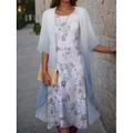Robe de graduation pour femmes Robe Midi Robe d'invitée de mariage Robe cocktail Robe en chiffon Vacances Mode Imprimé décontracté Élégante Ensemble de deux pièces Col rond À manches mi-longues