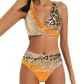 VBARHMQRT Female Plus Size Swimwear 2 Piece Bikini Leopard Print High Waisted Tankini Triangle Panties Two Pieces Tankini Set Swimsuit Lifeguard Swimsuit Micro Bikini Swimsuit