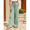 Femmes Taille EU / US Pantalon en coton et lin Droit Confort Pantalons Longueur complète Naturel Uni Cordon de serrage Confortable Non Elastique Tenue quotidienne Décontracté Quotidien Vert pomme