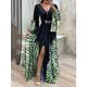 robe longue Femme Robe de bal manche longue Printemps Automne Hiver - Mode Soirée Moderne Fendu Imprimer A Ombre Bloc de couleur Col V Ceinture Non Incluse 2023 Vert S M L XL XXL 3XL