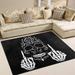 Wellsay Floral Skull Non Slip Area Rug for Living Dinning Room Bedroom Kitchen 2 x 3 (24 x 36 Inches / 60 x 90 cm) Black and White Nursery Rug Floor Carpet Yoga Mat