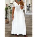 femmes grande taille courbe tenue décontractée fleuri longue robe maxi robe manches courtes dentelle froncé col v mode extérieur blanc rouge été printemps l xl xxl 3xl 4xl