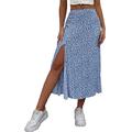 Femme Trapèze Jupe longue Midi Jupes Fendu Imprimer Floral Casual Quotidien Fin de semaine Eté Polyester Elégant style grand-mère côtier Eté Noir Bleu Vert Bleu clair