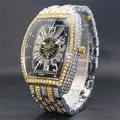 Montre Quartz Iced Out Pour Hommes Femmes Grand Poignet Montres Quartz Plein Diamant Visage Bleu Accessoires Hip Hop Montre Étanche Reloj Hombre