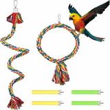 Bird Bungee Rope Bird Perches Stand Bird Colorful Adjustable Round & Rope Perch Bird Training Toys Bird Cage Exercise Accessories for Parakeets Finches Cockatiels Conures Macaws Lovebirds (6 Pcs)