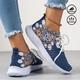 Femme Basket Slip-Ons Imprimer des chaussures Chaussures Flyknit du quotidien Cachemire Eté Hiver Talon Plat Bout rond Bout fermé Mode Sportif Décontractées Tissage Volant Lacet Mocassins bleu marine