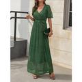 robe longue Femme robe soirée Manche Courte Eté Printemps Automne - Soirée Cordon Fendu Plein Col V Vacances Plage Noir Champagne Rouge Bleu Vert S M L XL XXL