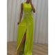 robe longue Femme robe noire Sans Manches Printemps Automne Hiver - Soirée Moderne Robe chic Fendu Couleur monochrome Col Ras du Cou Vacances 2023 Vert S M L XL XXL 3XL