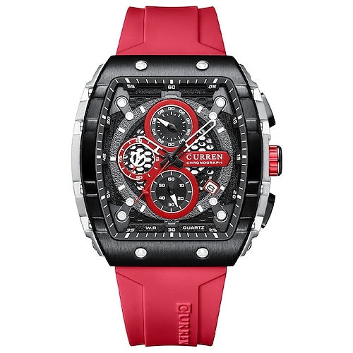 Montre en quartz CURREN pour hommes Créative Sport de plein air Montre-bracelet analogique Chronographe Étanche Lumineux Calendrier Date Montre à bracelet en silicone