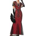 Femme Paillettes Maille robe paillette robe longue Elégant Floral Col V Manche Courte Halloween Vacances Printemps Automne Noir Rouge