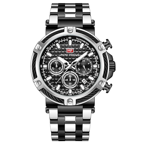 Montres chronographe MINI FOCUS Multifonctionnelles à quartz pour hommes Luxe Bracelet en acier inoxydable Horloge masculine étanche relogio masculino