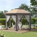 13 x 13 Pop Up Gazebo Hexagonal Canopy Shelter with 6 Zippered Mesh Netting Event Tent with Strong Steel Frame for Patio Backyard Garden Wedding Party Coffee and Beige