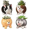 BUYMAX Animal Succulent Plant Pots Mini Doggy Shape Succulent Planter Handmade Ceramic Plant Pot - Cute Dog Planter for Plants Flower Cactus Home Decoration Gift - 4 Pack