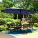 Summit Living 15ft Double-Sided Patio Umbrella with Base Large Outdoor Table Umbrella Navy Blue