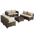 Magic Union 7 Pieces Patio Furniture Sets Outdoor Sectional Patio Sofa All Weather Manual Weaving Wicker Rattan Patio Seating Sofas with Cushion Glass Table for Backyard Balcony Poolside Beige