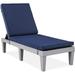 Outdoor Lounge Chair Resin Patio Chaise Lounger for Poolside Backyard Porch w/Seat Cushion Adjustable Backrest 5 Positions 330lb Capacity - Gray/Navy