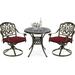 VIVIJASON 3-Piece Patio Furniture Dining Set Outdoor All-Weather Cast Aluminum Bistro Set Include 2 Swivel Chairs and 30.8 Round Table w/Umbrella Hole for Balcony Lawn Garden (Red Cushion)