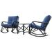 Outdoor Patio Rocking Steel Furniture Bistro Set With 2 Rocker And 1 Metal Square Coffee Table(Blue Thickened Cushion)