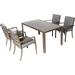 5 Piece Patio Dining Set Aluminum Outdoor Dining Set with 4 Stackable Chair Padded Removable Thicker Cushion 57-inch Rectangle Dining Table Patio Dining Bistro Sets - 4 Armchair Chair