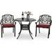 VIVIJASON 3-Piece Patio Bistro Sets All-Weather Cast Aluminum Bistro Table Set Outdoor Patio Furniture Include 2 Cushioned Chairs and 35.2 Round Table 2 Umbrella Hole Red Cushion