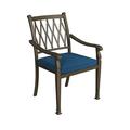 Mondawe 4 Piece Cast Aluminum Outdoor Dining Arc-shaped Chair with Armrest 23 Extra Wide Ergonomic Patio Chair with Blue Olefin Cushion