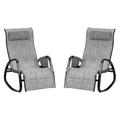 LeCeleBee 2 PCS Outdoor Rocking Chairs Recliner - Patio Adjustable Chaise Lounge Chair with Removable Headrest & Side Pocket Textilene Folding Rocker for Pool Garden Deck Grey