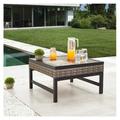 Bomrokson Outdoor Patio Dining Square Bistro Coffee Side Slatted Metal Steel Wicker Frame Aluminum Plastic Plate Furniture End Table for Garden Lawn Poolside Grey