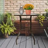 Zimtown Glass Bar Table for Outdoor Patio Coffee Table Wrought Iron Buffet Table Console Table for Garden Balcony Deck Yard