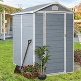 6 x 4 Outdoor Resin Storage Shed Backyard Plastic Sheds with Reinforced Floor Lockable Door Garage Patio Garden Storage Shed Gray