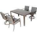 5 Piece Patio Dining Set Aluminum Outdoor Dining Set with Swivel Chair and Stackable Chair Removable Cushion 57-inch Rectangle Dining Table Patio Dining Bistro Sets - 2 Swivel + 2 Armchair